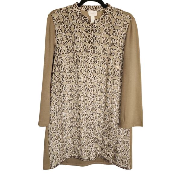 Chicos Duster snap Front Cardigan shacket Beige leopard Animal Print size 1X EUC - Picture 1 of 8